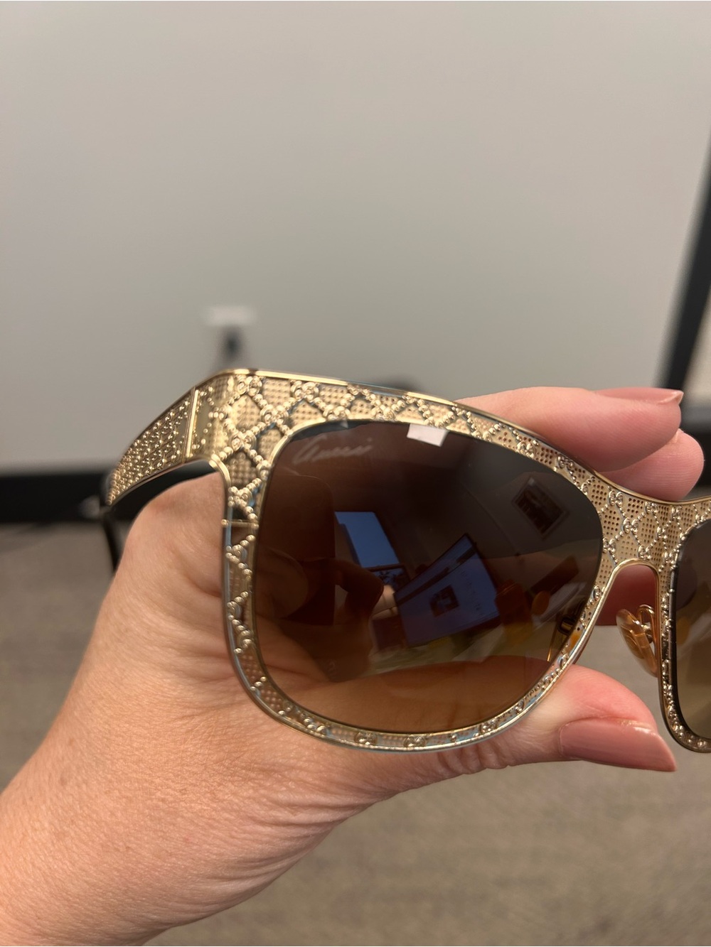 Gucci Gold and Brown Women's Sunglasses - Picture 4 of 5